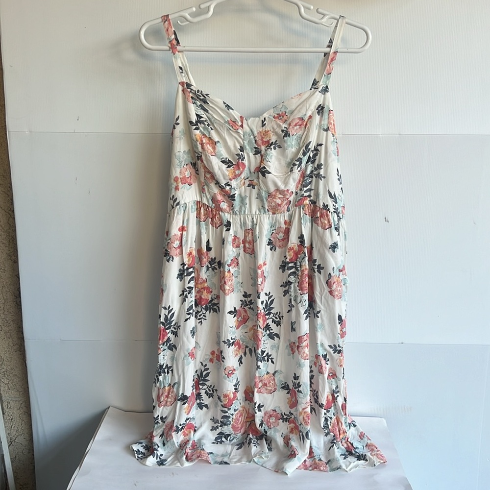 NEW IVORY FLORAL CHALICE TANK DRESS w/ POCKETS PLUS SIZE 3 3X PINK PEACH
